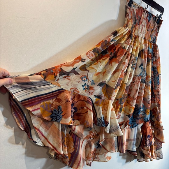 AKEMI + KIN Sz S Floral Smocked Covertible to Skirt Midi Dress Asymmetrical - Picture 5 of 8